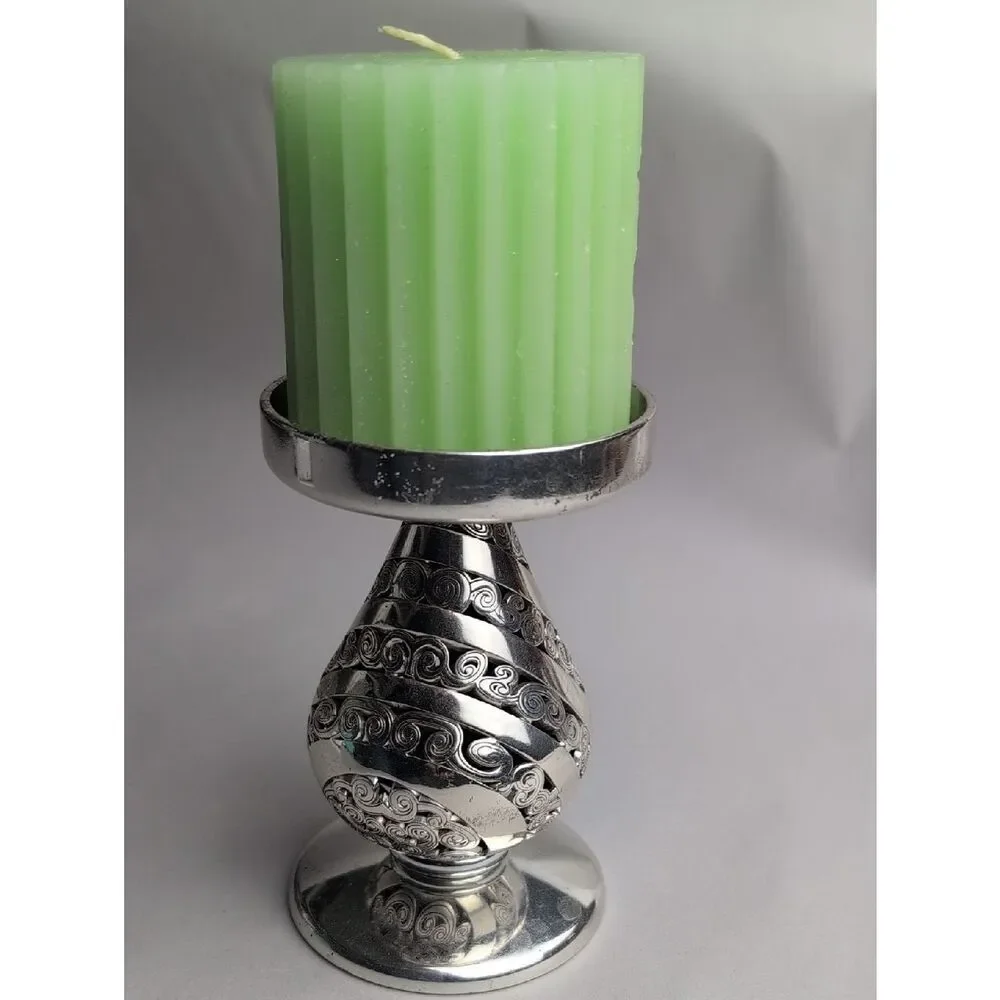 Vintage Brighton Silver Plate Hollowware Pillar Candle Holder Scroll Detail